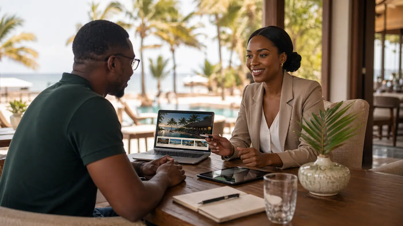 Palmward consultation concept by the sea