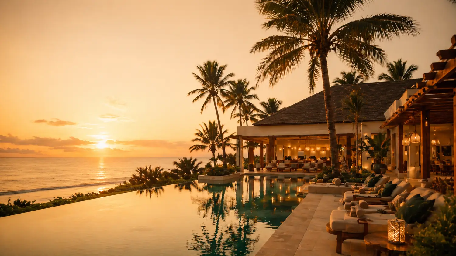 Villa by the ocean at sunset